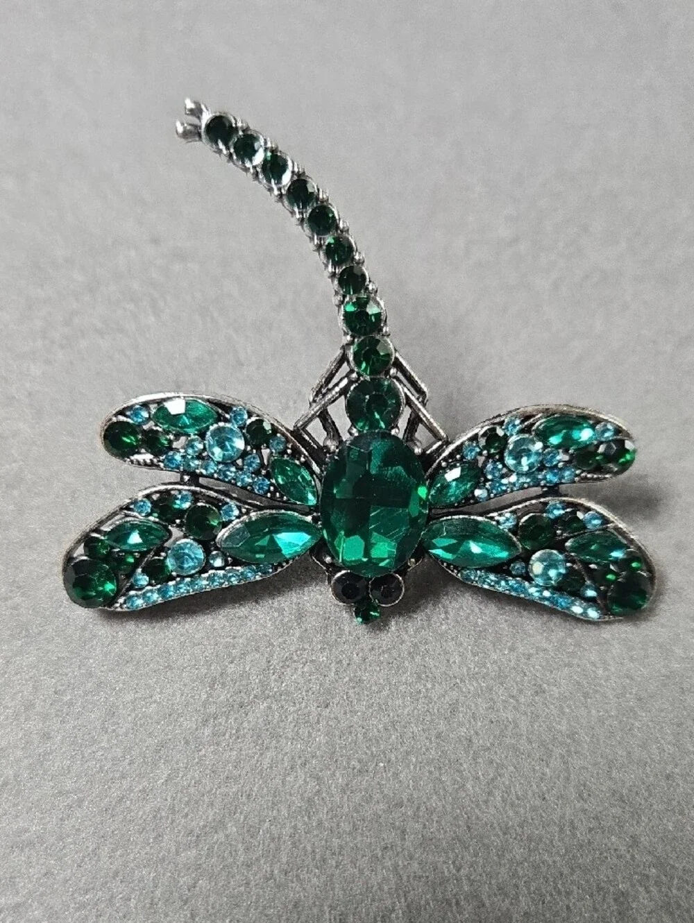 Emerald and Teal Dragonfly Crystal Brooch